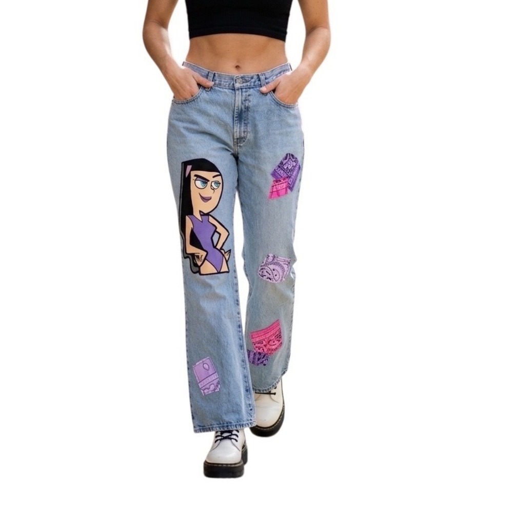 Express Bleus Danny Phantom Paulina Custom Painted Flare Jeans Light Wash 13/14L